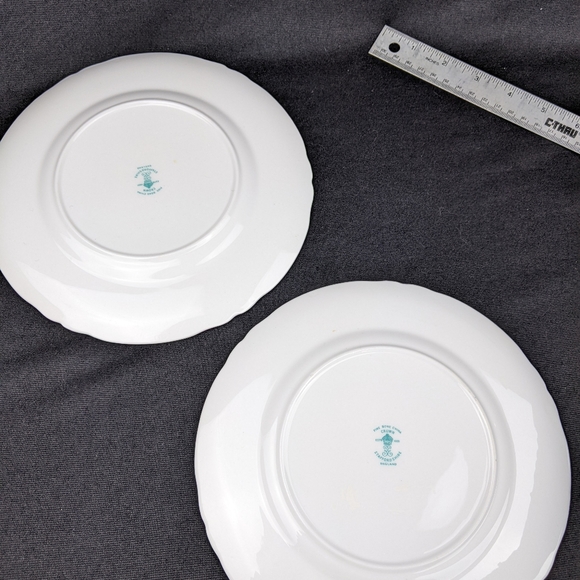 2 Vintage crown fine bone china rose with blue rim plates - Picture 6 of 7